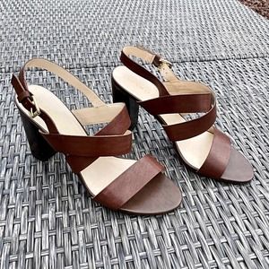 Franco Sarto Buckle Heel Sandals Brown Size 9.5